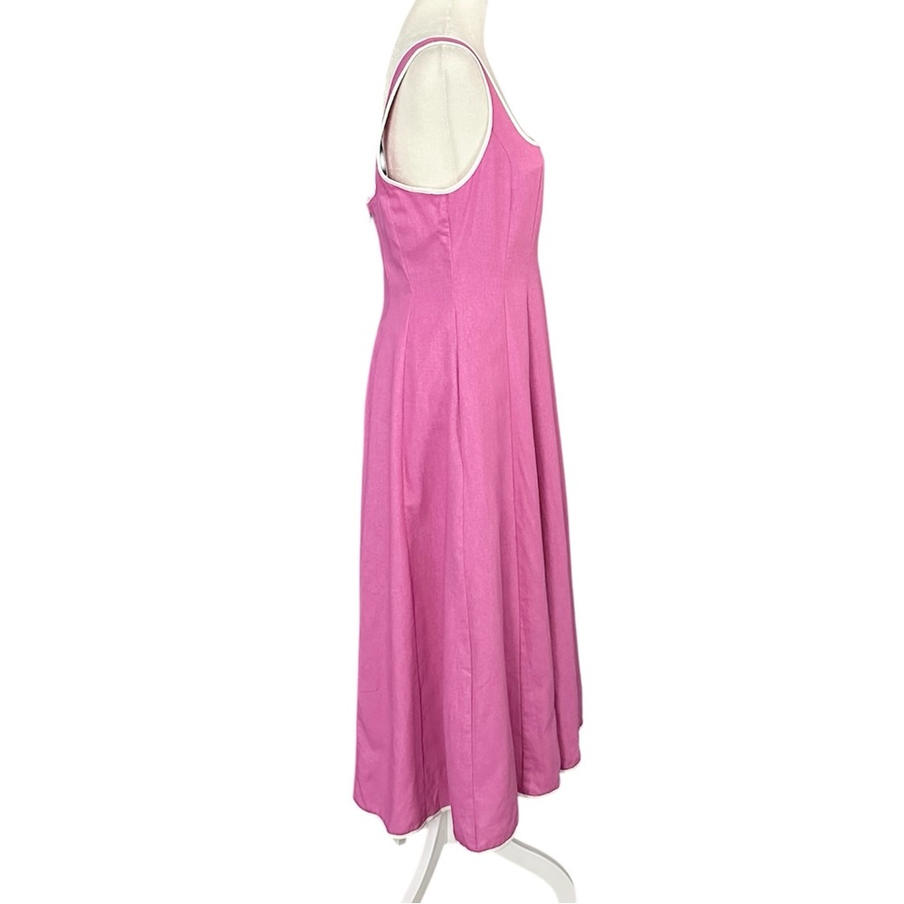 Avec Les Filles Contrast Edge Fit & Flare Midi Linen Blend Dress Size 10 - Picture 4 of 12